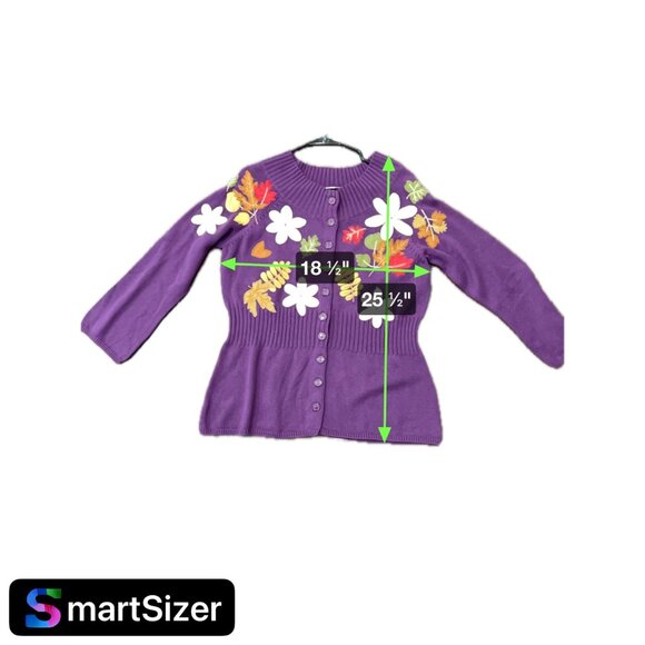 Classic Elements NWT Purple Embroidered Floral Leaf Cardigan Sweater Sz Large - Picture 6 of 9